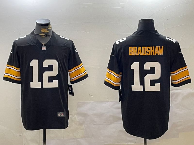Men Pittsburgh Steelers 12 Bradshaw Black 2024 Nike Limited NFL Jersey style 1